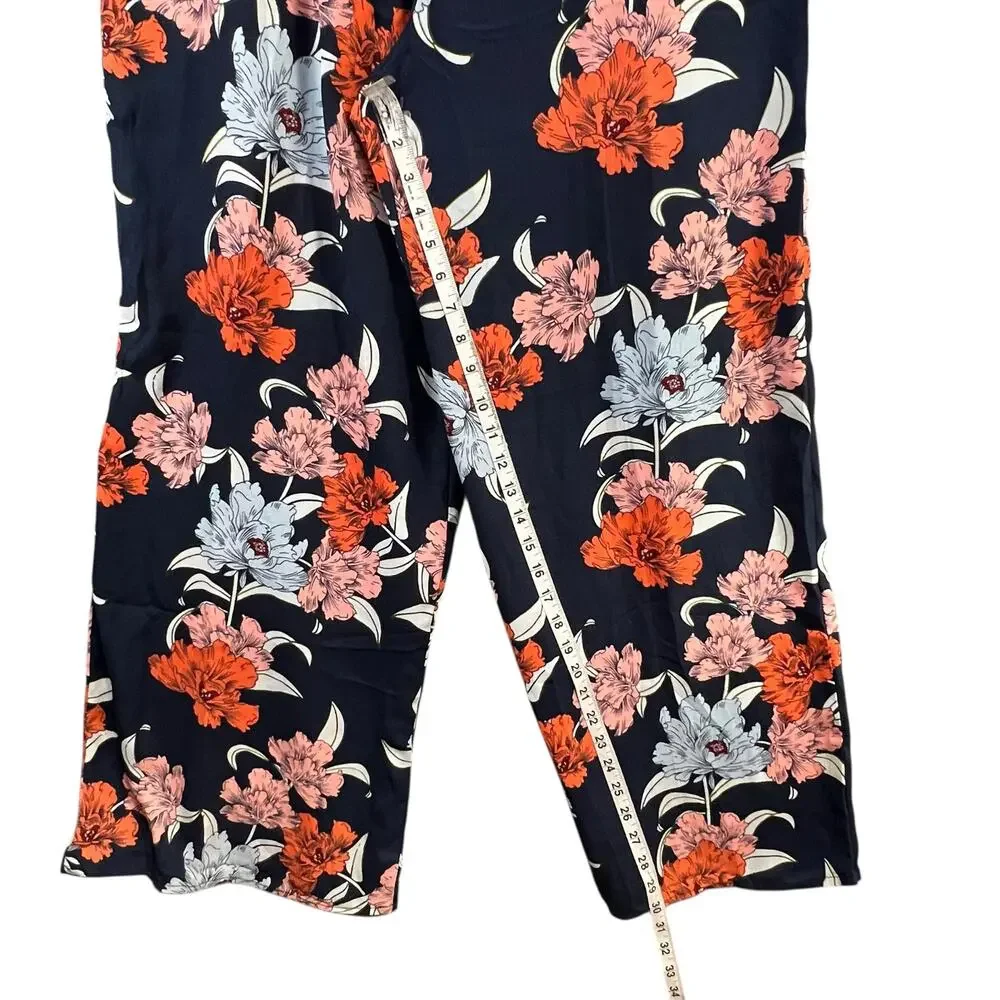 Gypsies & Moondust Jumpsuit‎ XL Navy Blue Floral Lace Up Wide Leg Tropical Boho